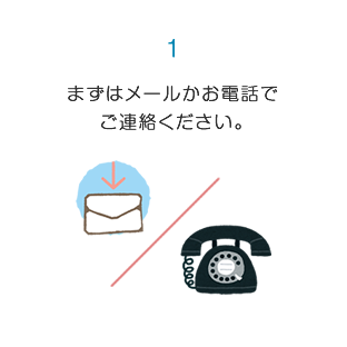 まずはメールかお電話でご連絡ください。